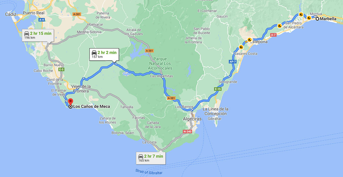 Route map, Marbella to Caños de Meca