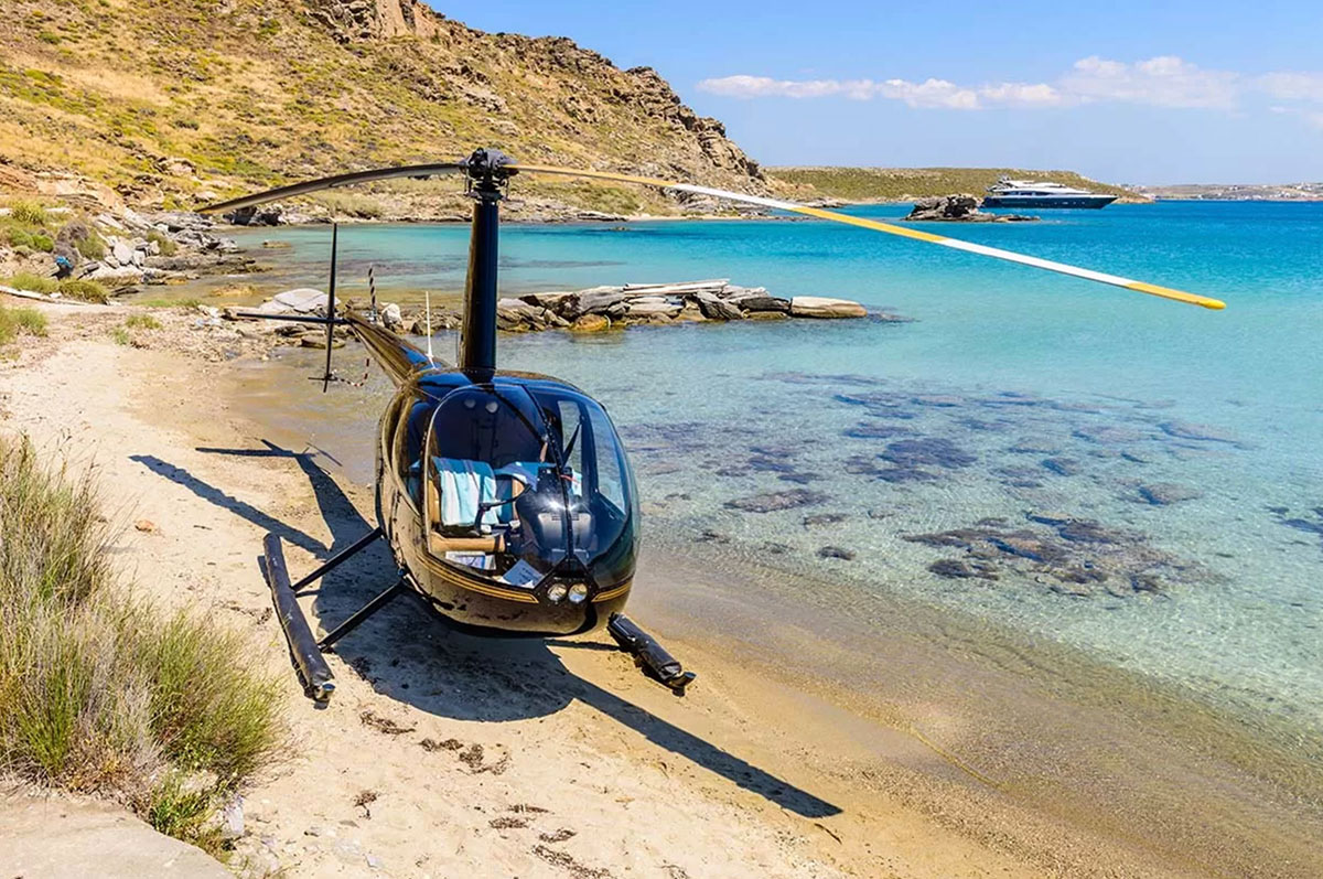 A helicopter on a beach