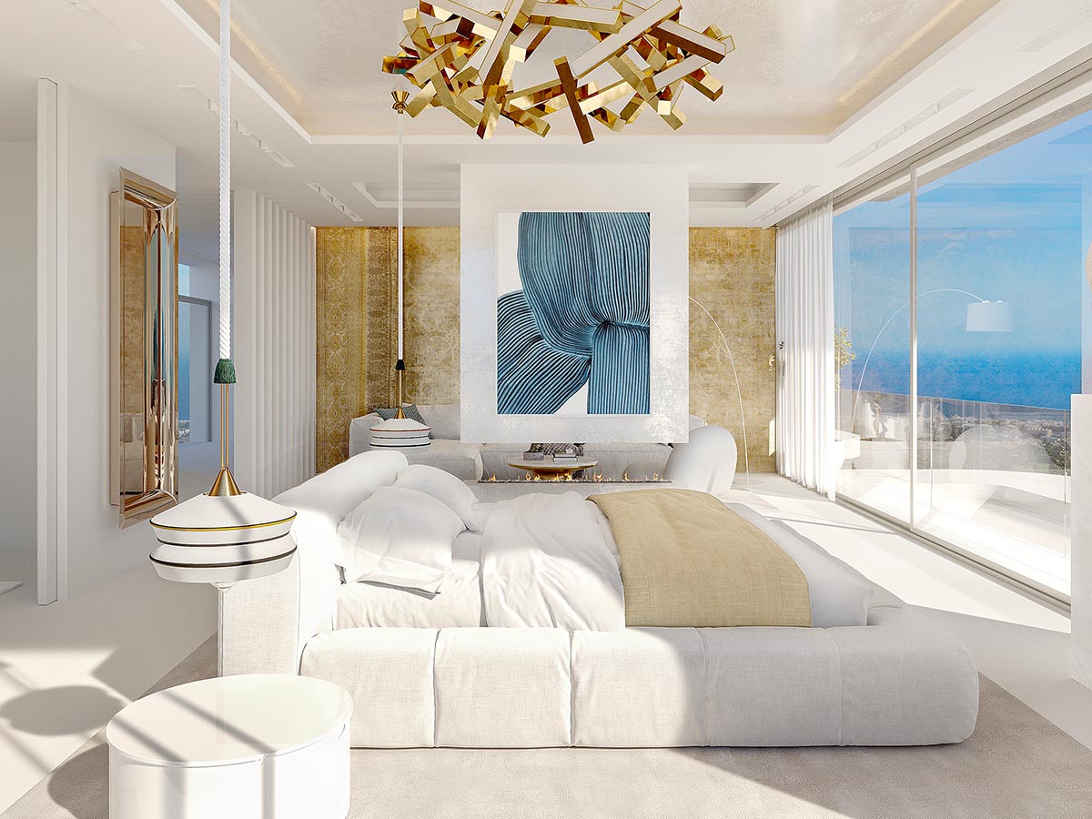 Suite 3 has an elegant white, blue and gold colour combination