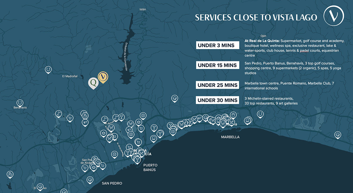 Map of services close to Vista Lago