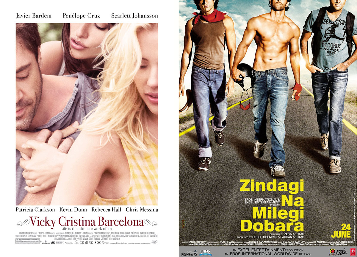 Film posters for Vicky Cristina Barcelona and “Zindagi Na Milegi Dobara” (you only live once)