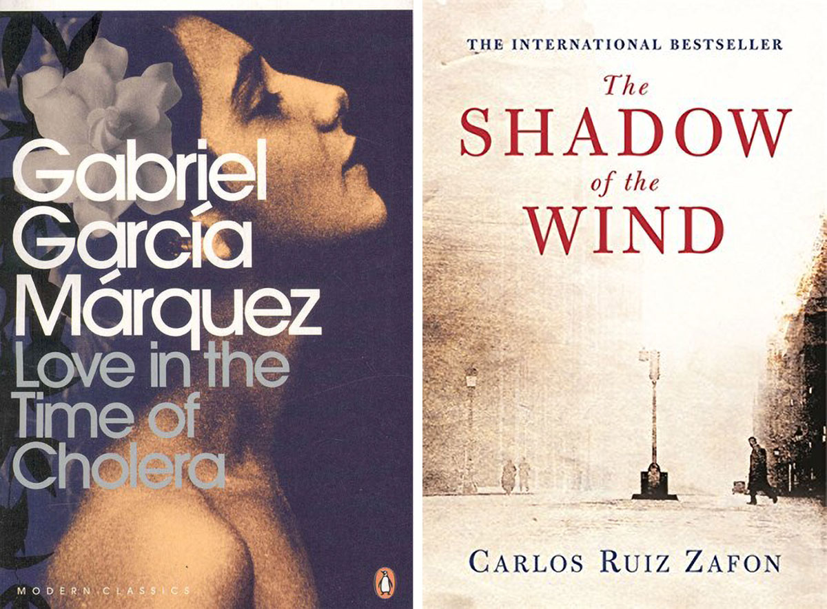 Book covers for 'Love in the time of Cholera' and 'The Shadow of the Wind'