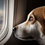 Artists image of dog loking out of plane window