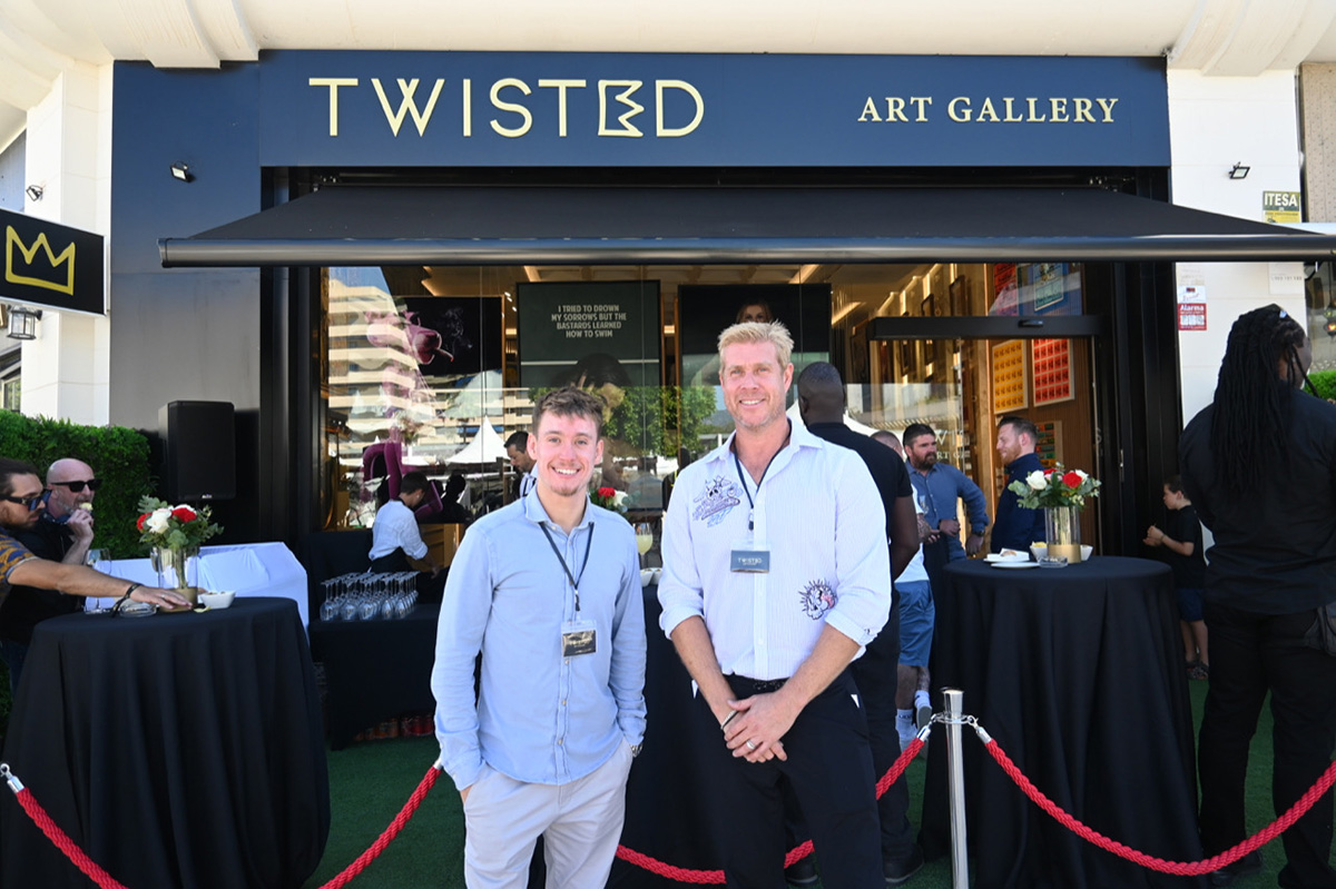 Dylan King (left), alongside his Twisted partner Kevin Simpson at the entrance to the gallery in Puerto Banús
