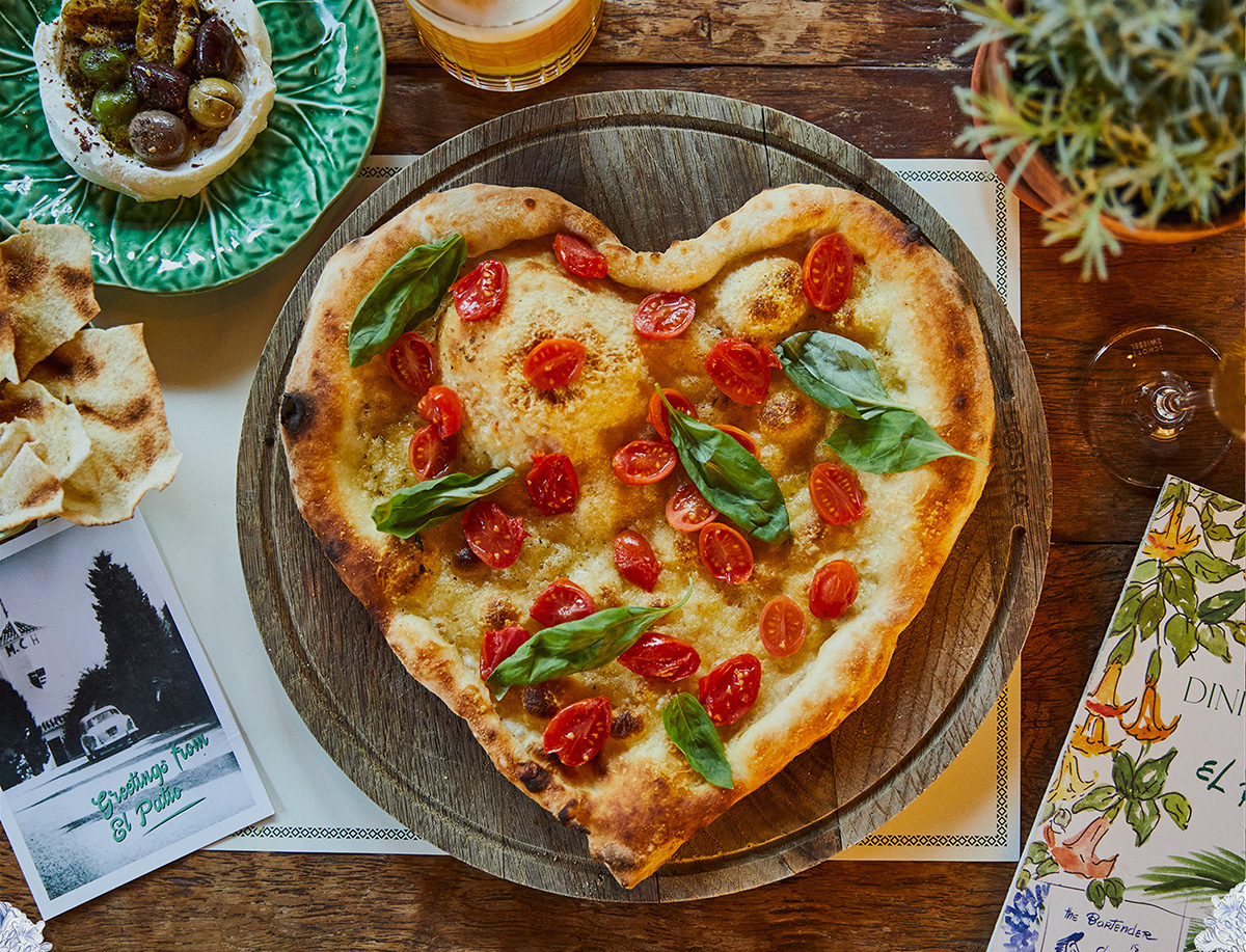 Heart Shaped Pizza on the dining table