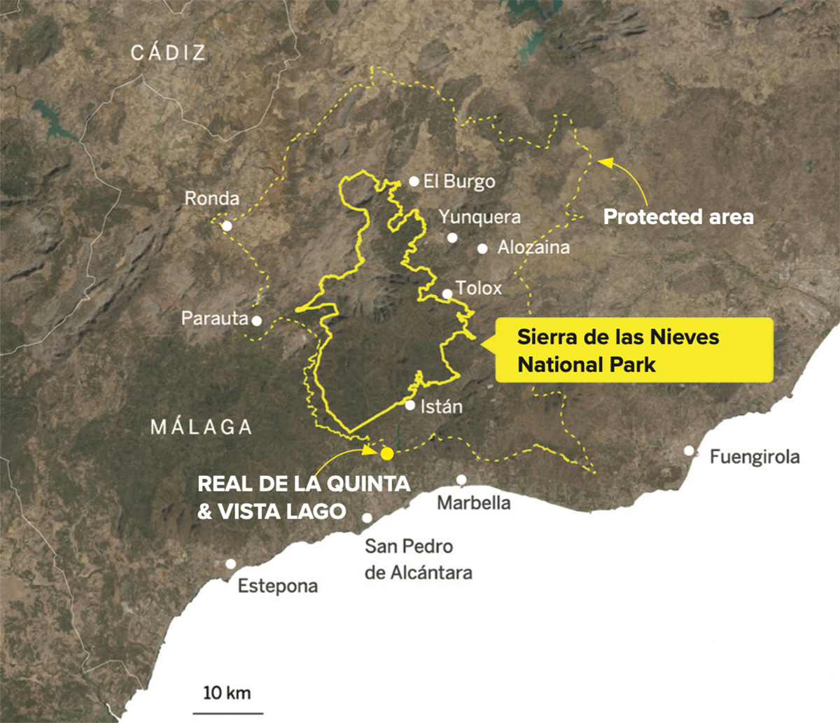 Locatioin maps of The Sierra de las Nieves National Park and protected area, close to Vista Lago