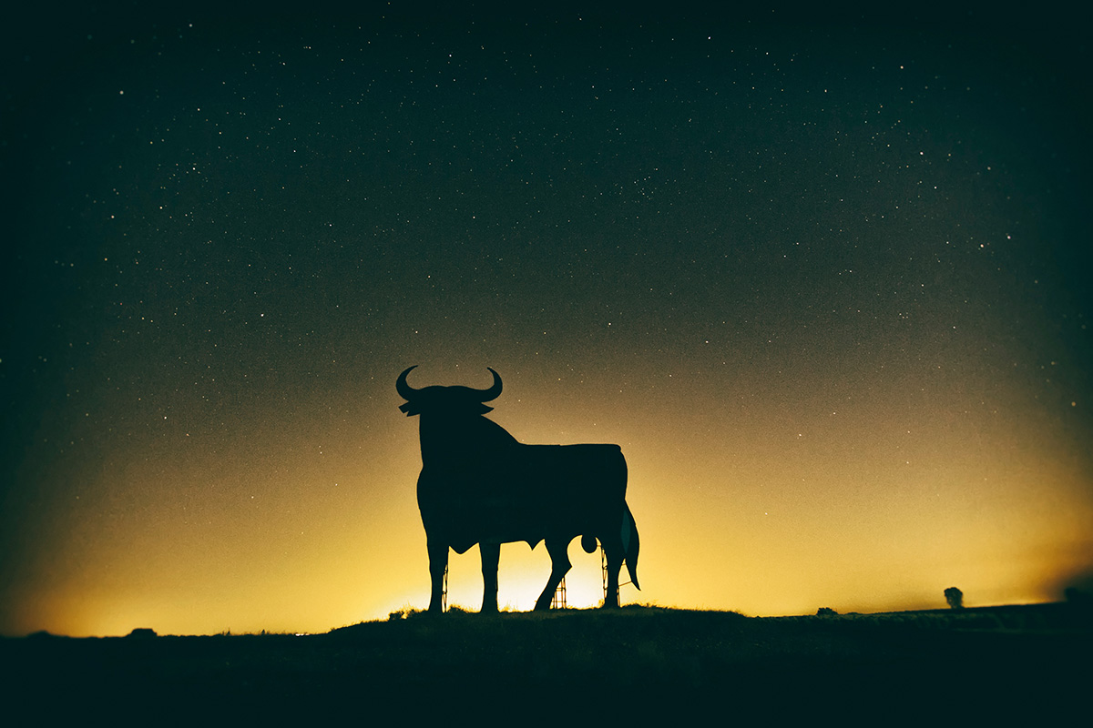 The iconic Osborne bull beneath a starry sky, seen on the N-V1