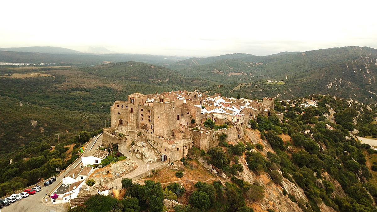 Aerial view of Castillo de Castellar, a medieval town within a castle