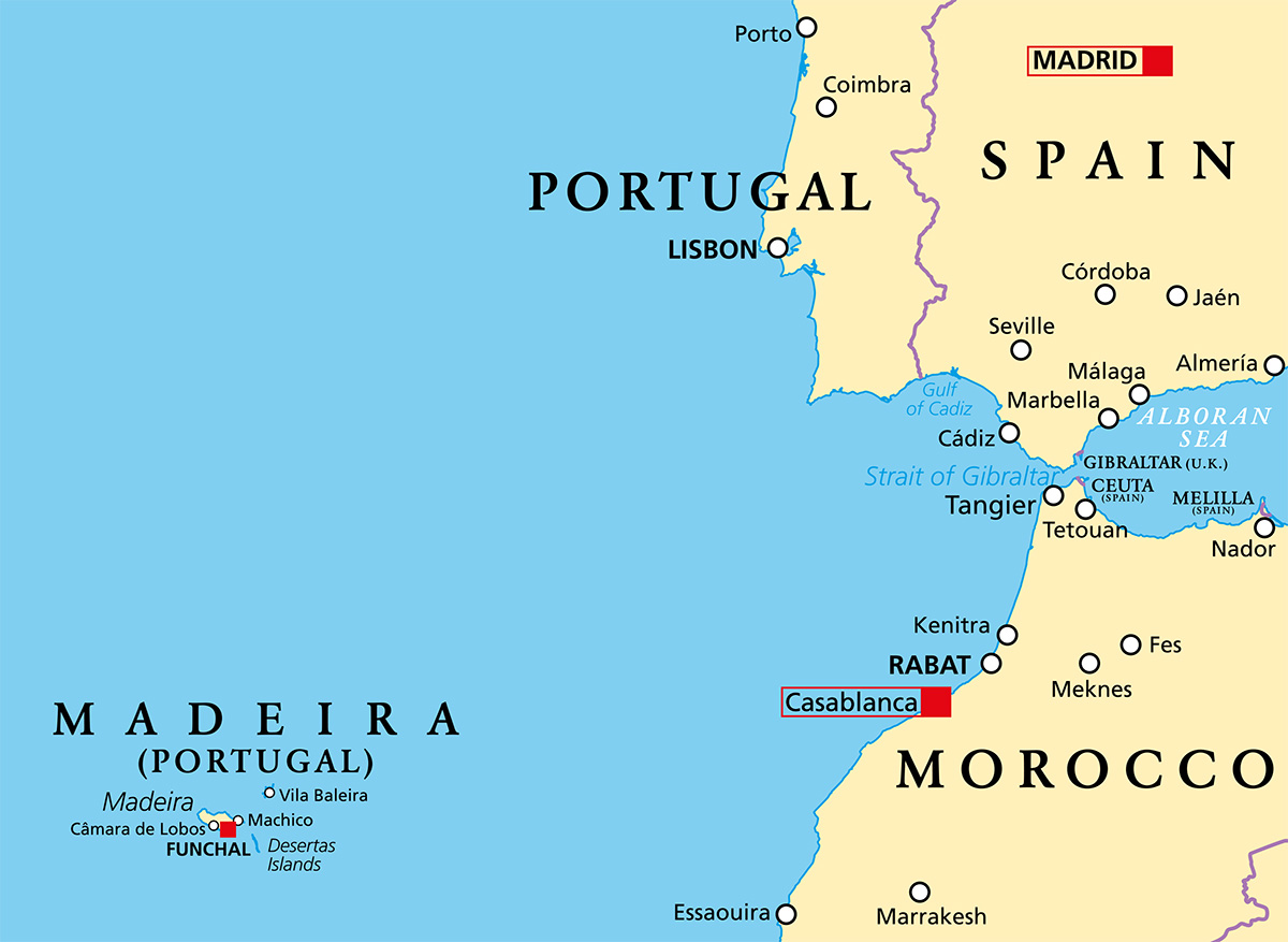 Map of Spain and Morocco